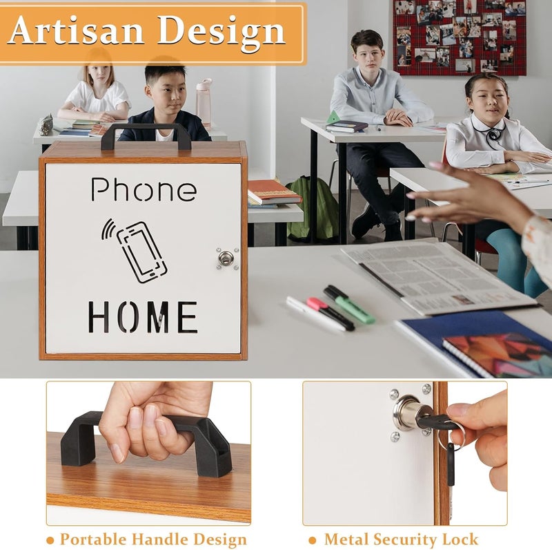 Lzttyee Cell Phone Holder Classroom 33 Slots Wooden Cell Phone Storage Cabinet Pocket Chart with Handle and Security Lock for Classroom Office (33 Grid Cabinet Cherry) - Image 3